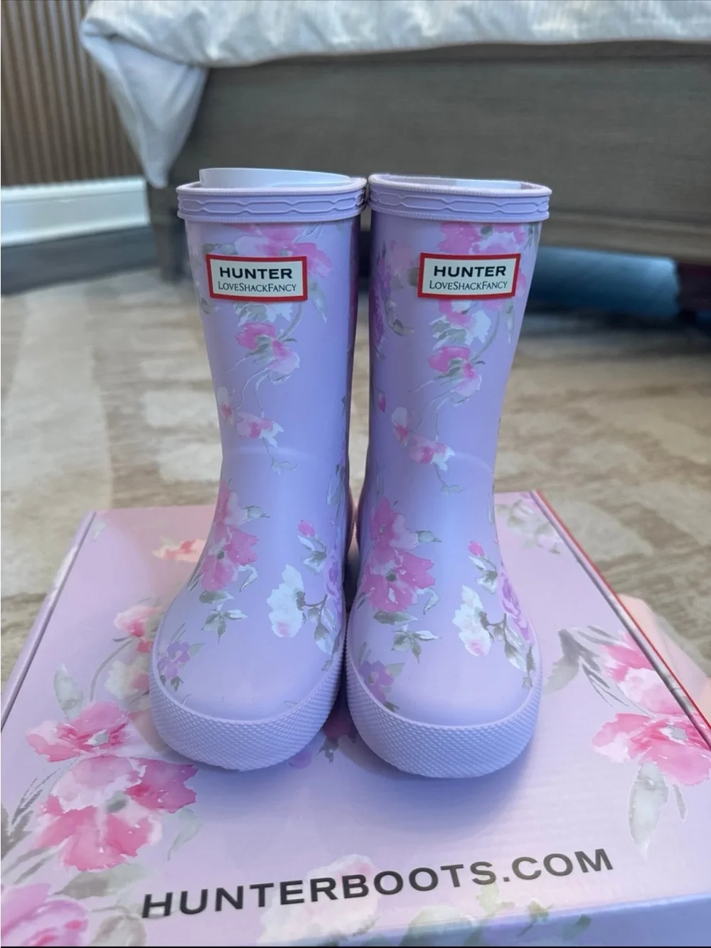 Hunter x LoveShackFancy Lilac Floral Kids Rain Boots size 9